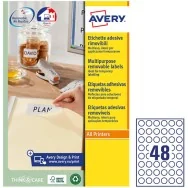 Etichette Adesive Rotonde in Bustina Avery - 25 mm - Rimovibili - L4850REV-25 (Bianco Conf. 25)