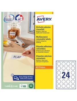 Etichette Adesive Rotonde Avery - 37 mm - Rimovibili - L4851REV-25 (Bianco Conf. 25)