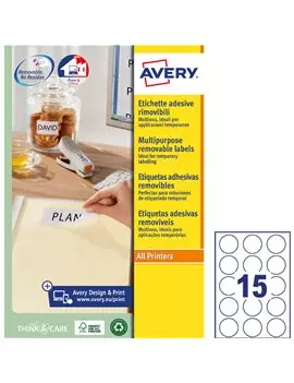 Etichette Adesive Rotonde Avery - 51 mm - Rimovibili - L4853REV-25 (Bianco Conf. 25)