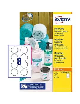 Etichette Adesive Rotonde Avery - 63,5 mm - Rimovibili - L4852REV-25 (Bianco Conf. 25)