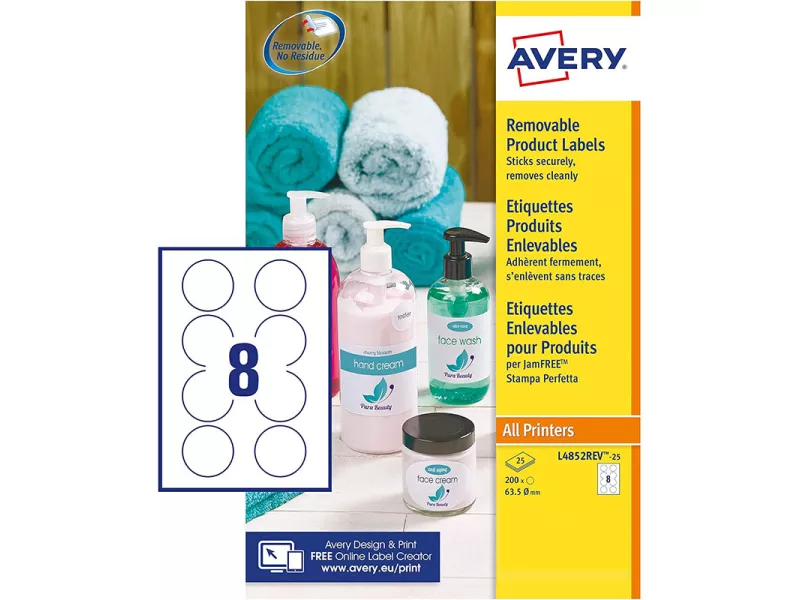 Etichette Adesive Rotonde Avery - 63,5 mm - Rimovibili - L4852REV-25 (Bianco Conf. 25) Etichette Adesive Rotonde Avery - 63,5 mm - Rimovibili - L4852REV-25 (Bianco Conf. 25)