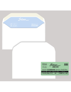 Buste Commerciali Silver Matic FSC Pigna - 11x23 cm - Gommata Senza Finestra - 80 g - 0388763AM (Bianco Conf. 500)