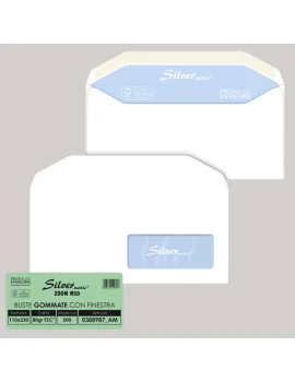 Buste Commerciali Silver Matic FSC Pigna - 11x23 cm - Gommata Con Finestra - 80 g - 0388987AM (Bianco Conf. 500)