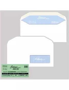 Buste Commerciali Silver Matic FSC Pigna - 11x23 cm - Gommata Con Finestra - 80 g - 0388987AM (Bianco Conf. 500)