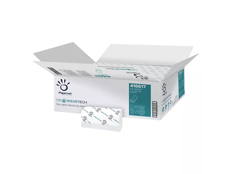 Asciugamani a Z Dissolve Tech Papernet - 2 Veli - 200 Strappi - 416617 (Bianco Conf. 20)
