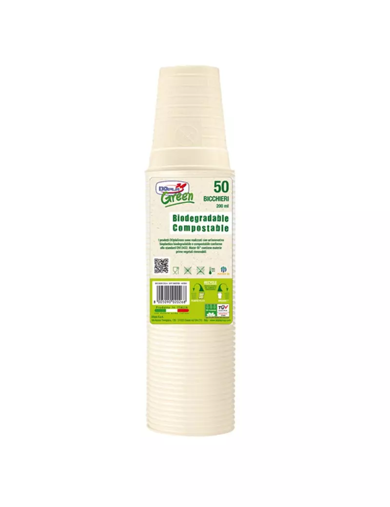 Bicchiere Biodegradabile in Mater-Bi DOpla - 200 ml - 48026 (Avorio Conf. 50) Bicchiere Biodegradabile in Mater-Bi DOpla - 200 ml - 48026 (Avorio Conf. 50)