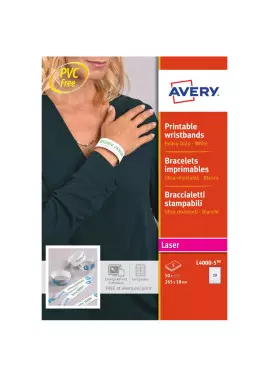 Braccialetti Identificativi Stampabili Avery - A4 - L4000-5 (Bianco Conf. 5)