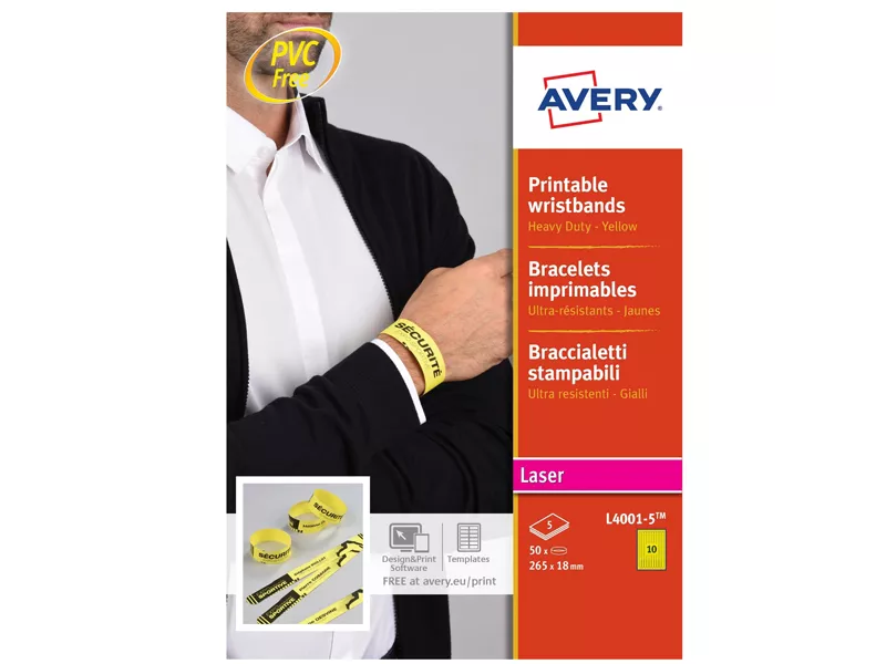 Braccialetti Identificativi Stampabili Avery - A4 - L4001-5 (Giallo Conf. 5)