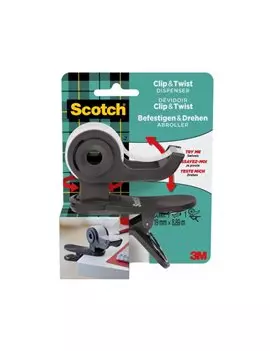 Dispenser per Nastro Adesivo Clip & Twist Scotch 3M - 33 m - 7100225277 (Grigio)