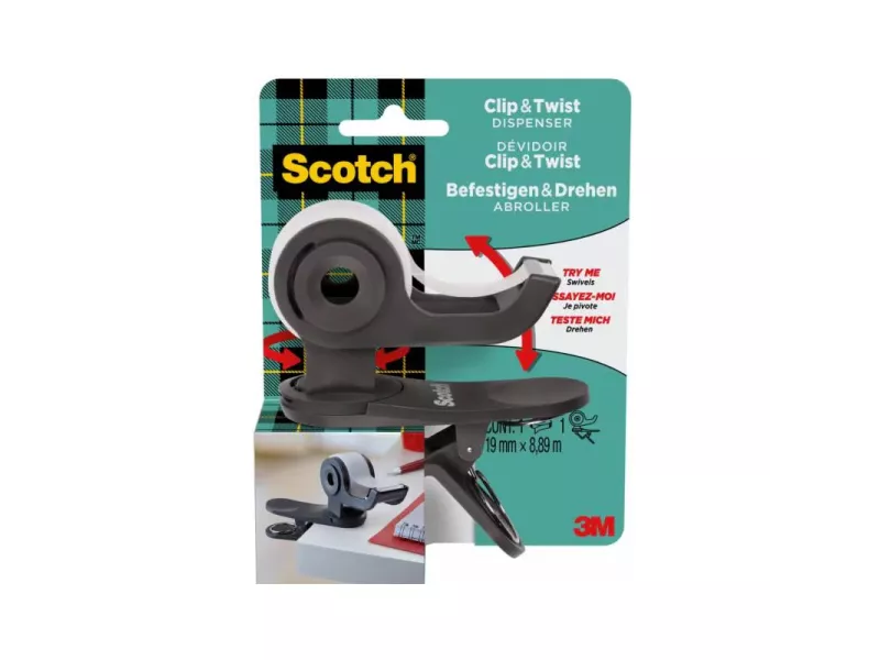 Dispenser per Nastro Adesivo Clip & Twist Scotch 3M - 33 m - 7100225277 (Grigio) Dispenser per Nastro Adesivo Clip & Twist Scotch 3M - 33 m - 7100225277 (Grigio)