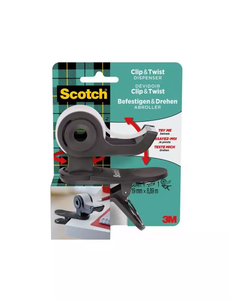 Dispenser per Nastro Adesivo Clip & Twist Scotch 3M - 33 m - 7100225277 (Grigio) Dispenser per Nastro Adesivo Clip & Twist Scotch 3M - 33 m - 7100225277 (Grigio)
