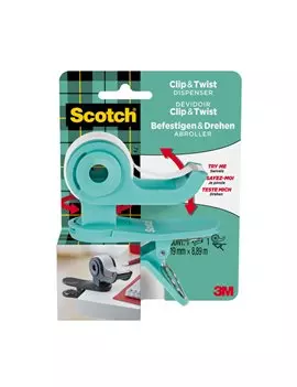 Dispenser per Nastro Adesivo Clip & Twist Scotch 3M - 33 m - 7100225276 (Verde Menta)