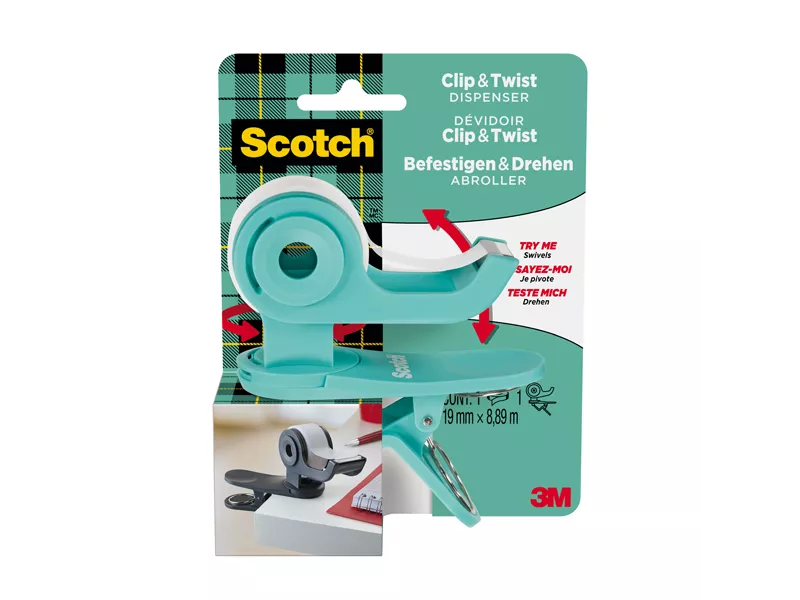 Dispenser per Nastro Adesivo Clip & Twist Scotch 3M - 33 m - 7100225276 (Verde Menta) Dispenser per Nastro Adesivo Clip & Twist Scotch 3M - 33 m - 7100225276 (Verde Menta)