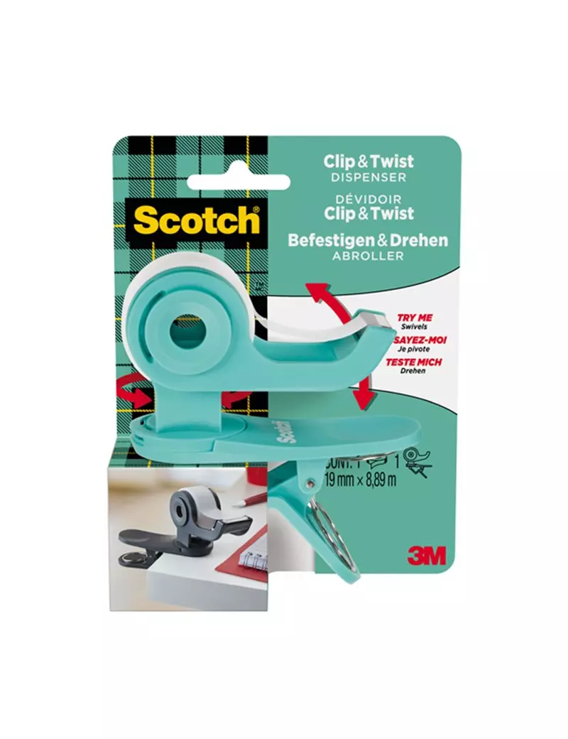 Dispenser per Nastro Adesivo Clip & Twist Scotch 3M - 33 m - 7100225276 (Verde Menta) Dispenser per Nastro Adesivo Clip & Twist Scotch 3M - 33 m - 7100225276 (Verde Menta)