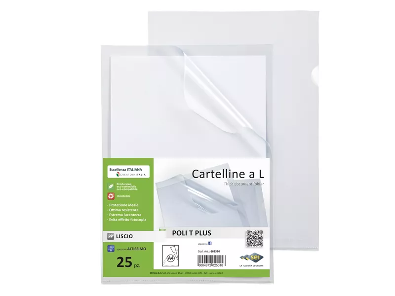 Cartellina a L Poli T Plus Sei Rota - A4 - PPL - 662320 (Trasparente Conf. 25)
