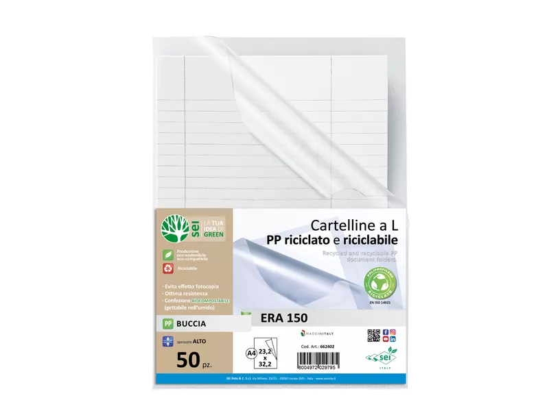 Cartellina a L Era 150 Sei Rota - A4 - Alto Spessore Goffrata - 662402 (Trasparente Conf. 50)