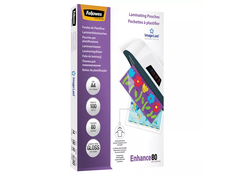 Pouches per Plastificatrici Enhance80 Fellowes - 154x216 mm Lucida - 80 Micron - 5306002 (Trasparente Conf. 100) Pouches per Plastificatrici Enhance80 Fellowes - 154x216 mm Lucida - 80 Micron - 5306002 (Trasparente Conf. 100)