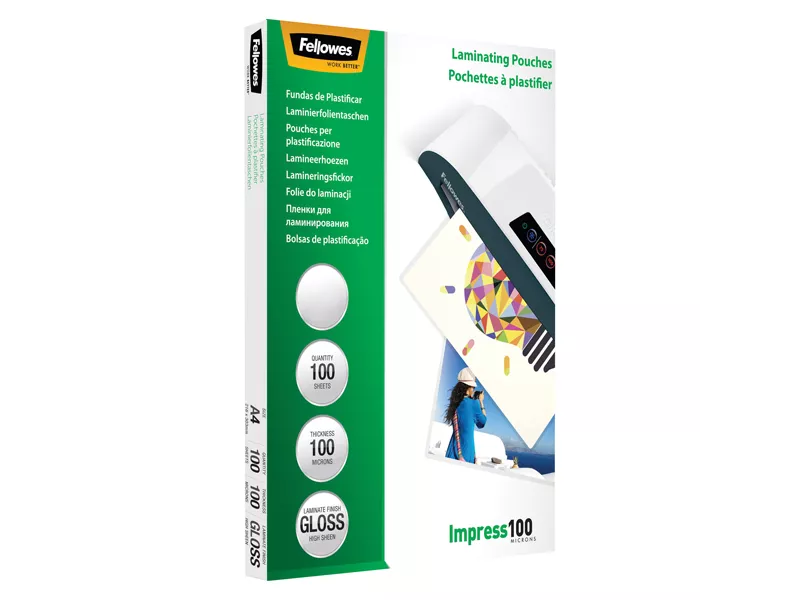 Pouches per Plastificatrici Impress100 Fellowes - 303x426 mm Lucida - 100 Micron - 5351205 (Trasparente Conf. 100)