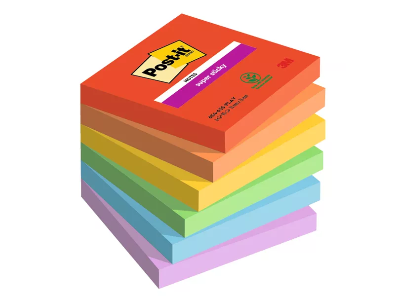 Post-it Notes Super Sticky 654-6SS-PLAY 3M - 76x76 mm - 7100258795 (Assortiti Playful Conf. 6) Post-it Notes Super Sticky 654-6SS-PLAY 3M - 76x76 mm - 7100258795 (Assortiti Playful Conf. 6)