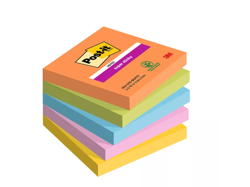 Post-it Notes Super Sticky 654-5SS-BOOS 3M - 76x76 mm - 7100258898 (Assortiti Boost Conf. 5)