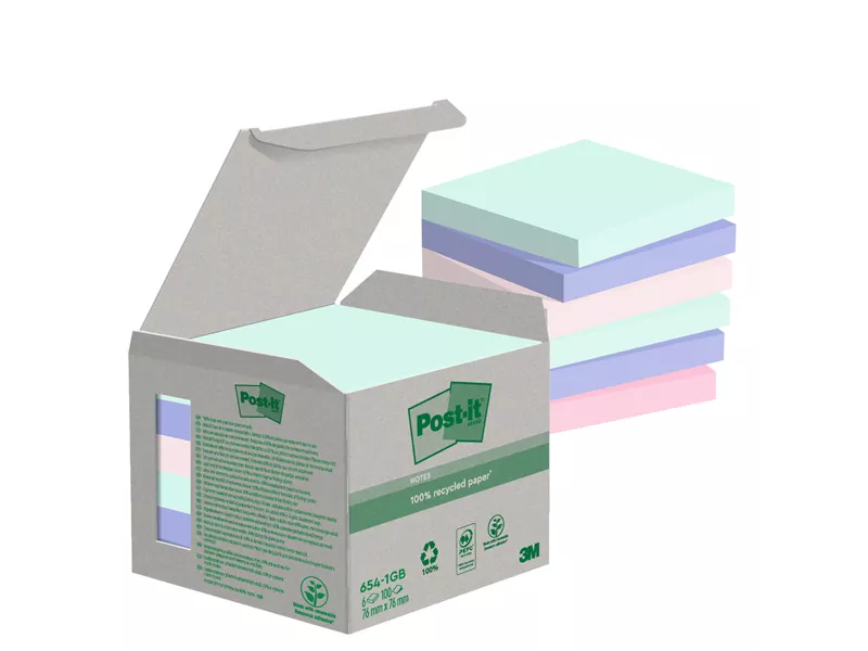Post-it Notes Green 654-1GB 3M - 76x76 mm - 7100259123 (Assortiti Natural Conf. 6)