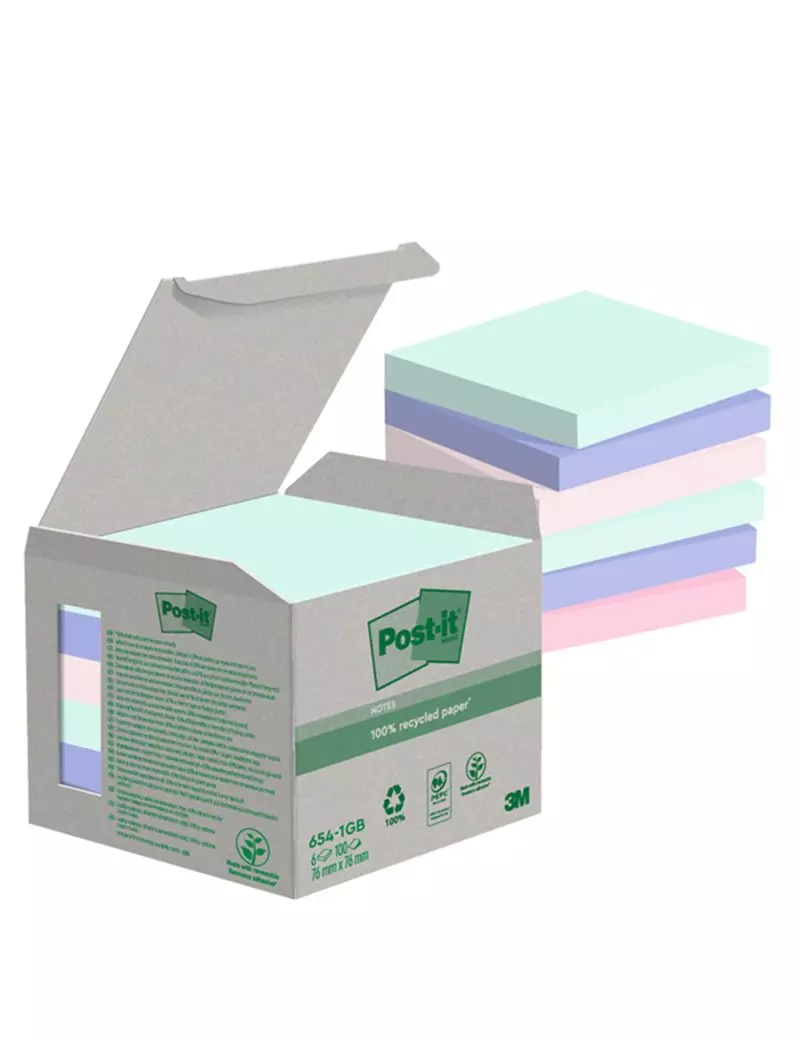 Post-it Notes Green 654-1GB 3M - 76x76 mm - 7100259123 (Assortiti Natural Conf. 6) Post-it Notes Green 654-1GB 3M - 76x76 mm - 7100259123 (Assortiti Natural Conf. 6)