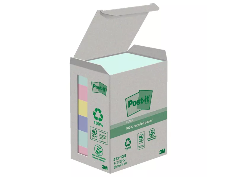 Post-it Notes Green 653-1GB 3M - 38x51 mm - 7100259445 (Assortiti Natural Conf. 6)