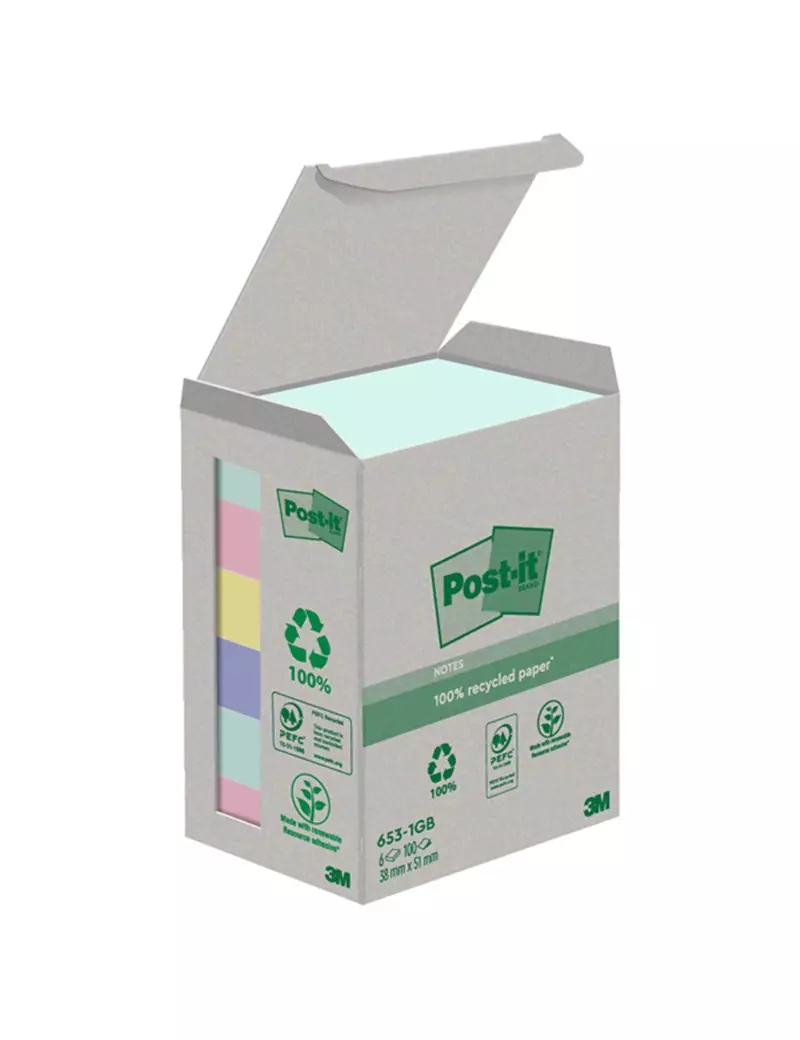 Post-it Notes Green 653-1GB 3M - 38x51 mm - 7100259445 (Assortiti Natural Conf. 6) Post-it Notes Green 653-1GB 3M - 38x51 mm - 7100259445 (Assortiti Natural Conf. 6)