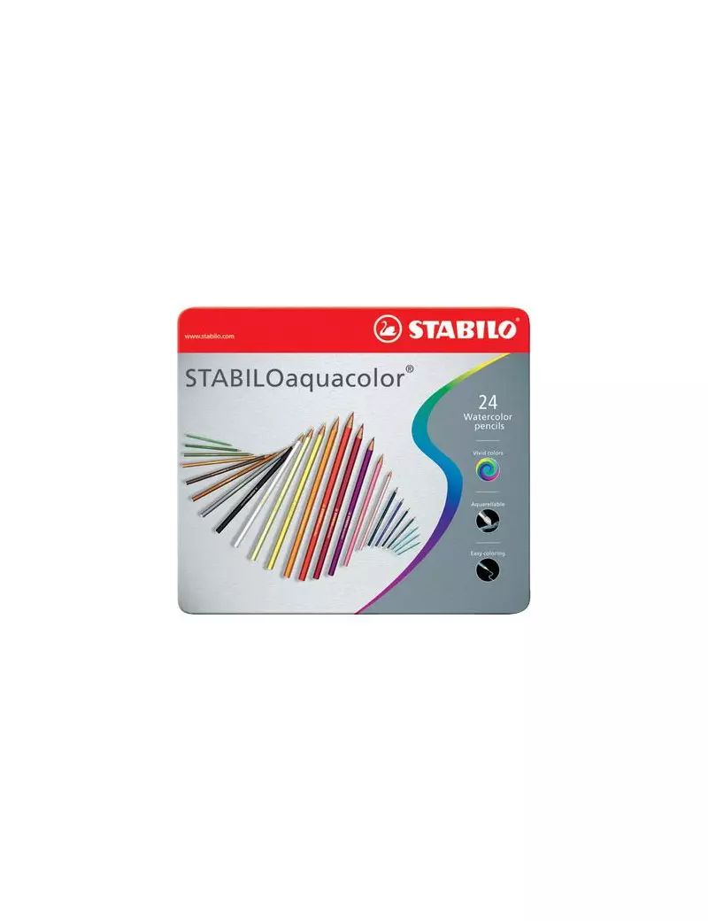 Matite Colorate AQUAcolor Stabilo - Confezione in Metallo - 2,8 mm (Assortiti Conf. 24)