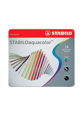 Matite Colorate AQUAcolor Stabilo - Confezione in Metallo - 2,8 mm (Assortiti Conf. 24)