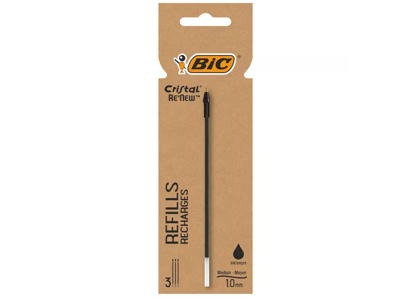 Refill per Penna a Sfera Cristal Re'New Bic - 1 mm - 503839 (Nero Conf. 3)