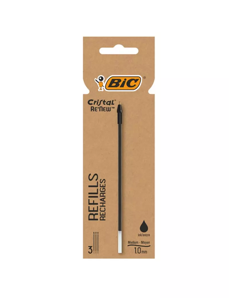 Refill per Penna a Sfera Cristal Re'New Bic - 1 mm - 503839 (Nero Conf. 3) Refill per Penna a Sfera Cristal Re'New Bic - 1 mm - 503839 (Nero Conf. 3)