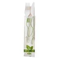 Forchetta e Coltello in CPLA Leone - 16 cm - con Tovagliolo - Q2048.S (Bianco Conf. 250)