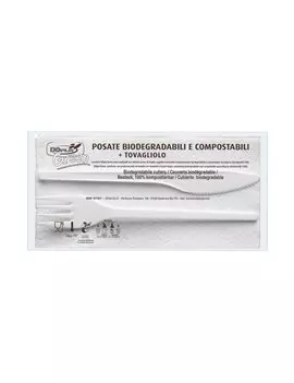 Set Forchetta e Coltello Biodegradabile DOpla - con Tovagliolo - 03907 (Bianco Conf. 100)