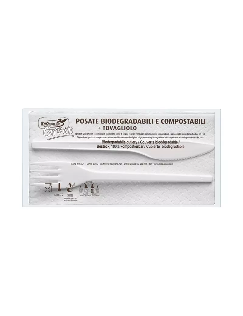 Set Forchetta e Coltello Biodegradabile DOpla - con Tovagliolo - 03907 (Bianco Conf. 100) Set Forchetta e Coltello Biodegradabile DOpla - con Tovagliolo - 03907 (Bianco Conf. 100)