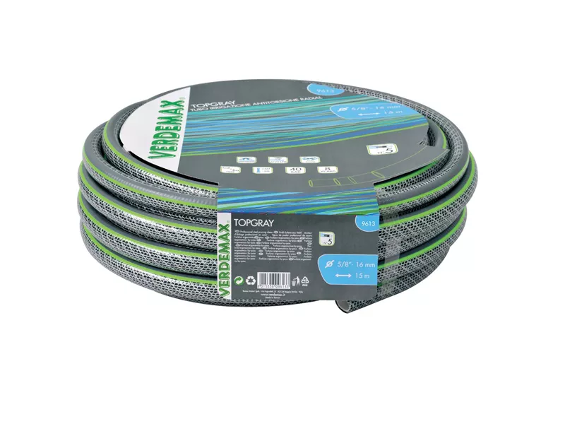 Tubo per Irrigazione TopGray 5 Verdemax - 5/8 Pollici - 25 m - 9614 (Grigio e Verde)