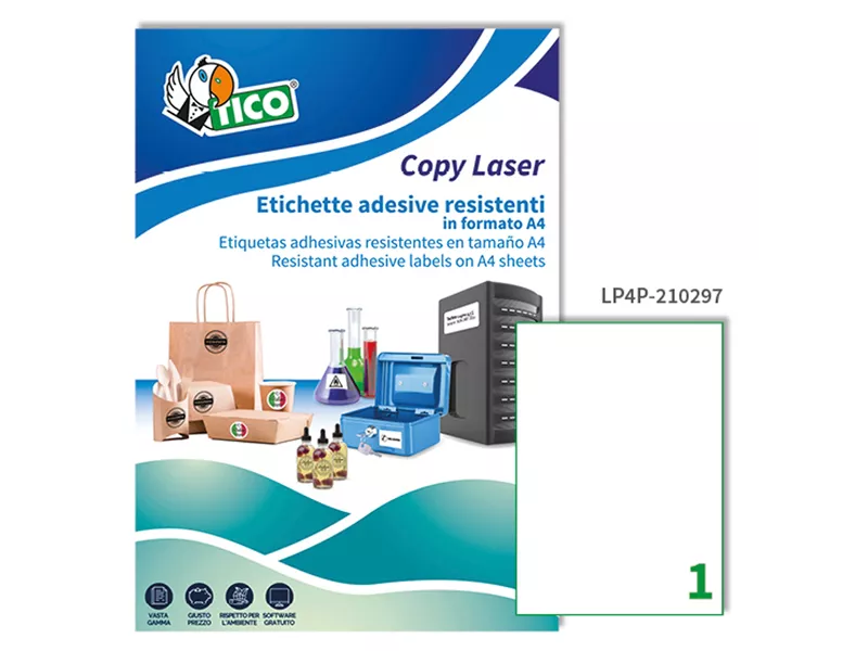 Etichette Adesive in Poliestere Tico - A4 - 210x297 mm - LP4P-210297 (Bianco Conf. 70)
