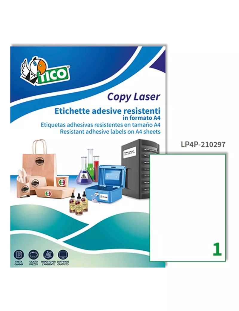 Etichette Adesive in Poliestere Tico - A4 - 210x297 mm - LP4P-210297 (Bianco Conf. 70) Etichette Adesive in Poliestere Tico - A4 - 210x297 mm - LP4P-210297 (Bianco Conf. 70)