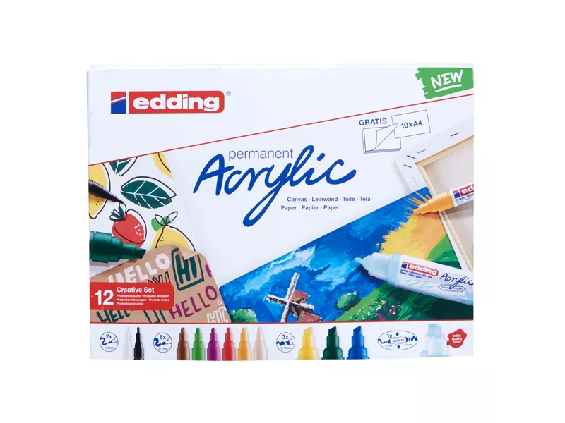 Marcatore Permanente Acrilico Creative Set Edding - Punte Assortite - 4-CS12B (Assortiti Conf. 12)