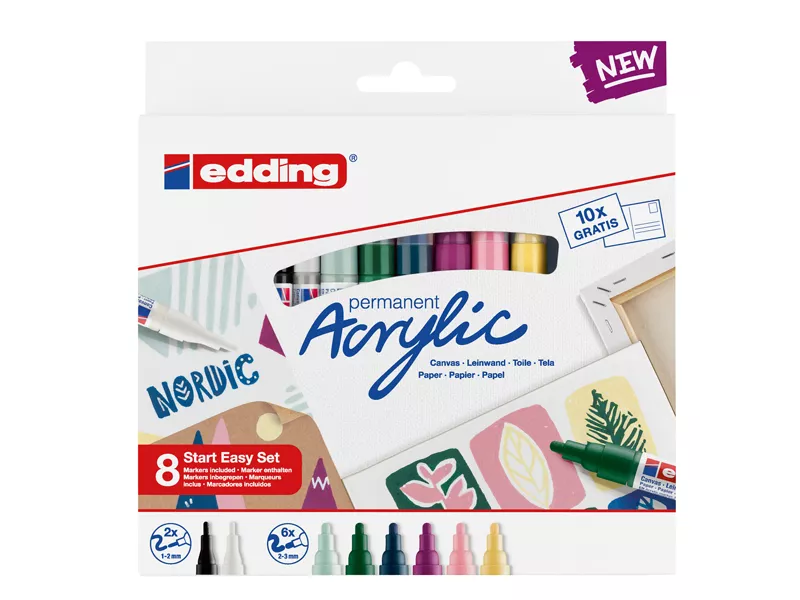 Marcatore Permanente Acrilico Start Easy Set Nordic Edding - Punte Assortite - 4-SES8N (Assortiti Conf. 8)