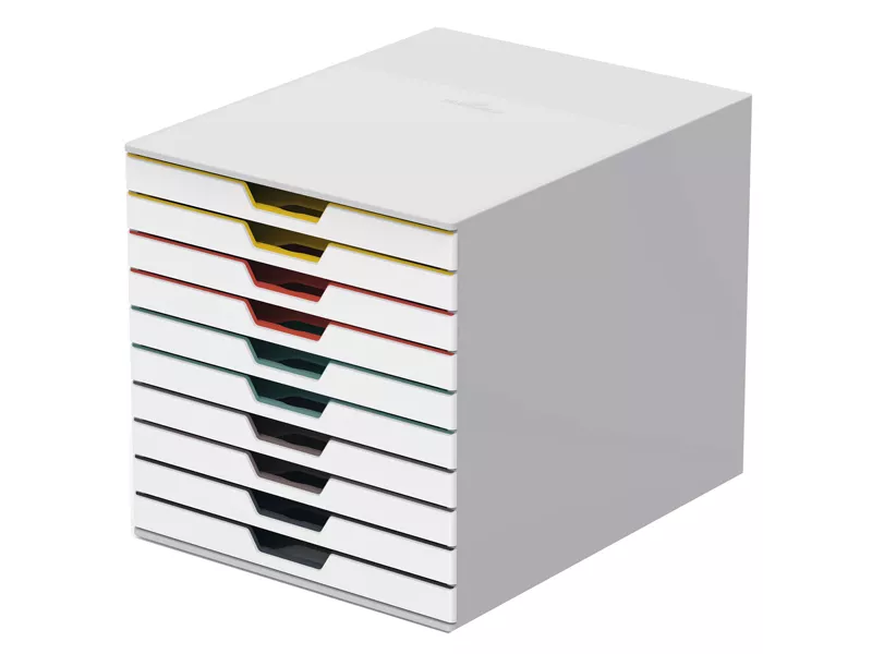 Cassettiera da Scrivania Varicolor Durable - 10 Cassetti - 28x35,6x29,2 cm - 7630-27 (Bianco Ghiaccio) Cassettiera da Scrivania Varicolor Durable - 10 Cassetti - 28x35,6x29,2 cm - 7630-27 (Bianco Ghiaccio)