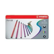 Pennarelli Pen 68 Stabilo - Astuccio di Metallo - 1 mm (Assortiti Conf. 10)