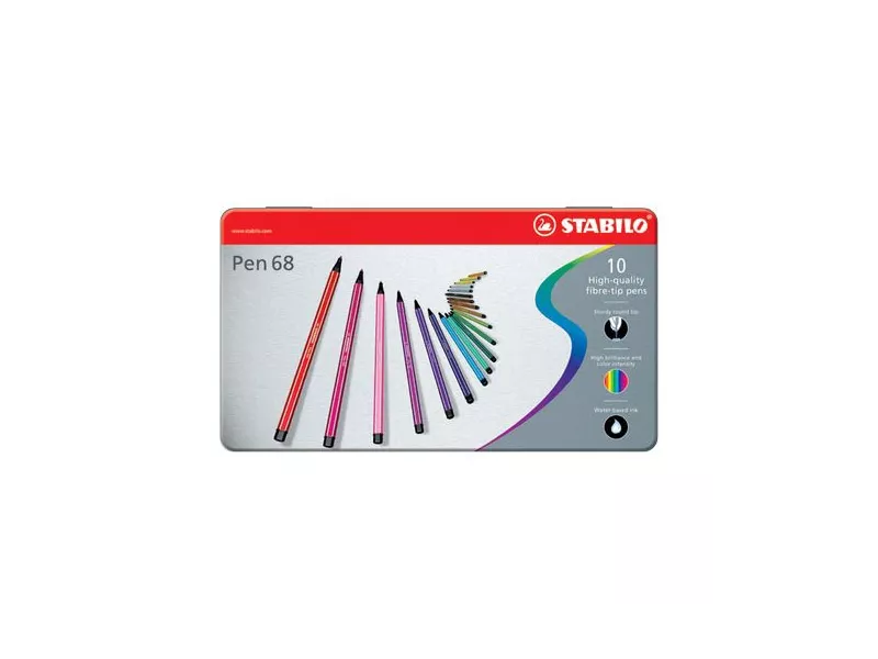 Pennarelli Pen 68 Stabilo - Astuccio di Metallo - 1 mm (Assortiti Conf. 10)