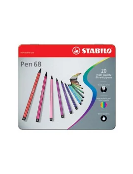 Pennarelli Pen 68 Stabilo - Astuccio di Metallo - 1 mm (Assortiti Conf. 20)