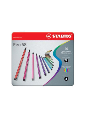 Pennarelli Pen 68 Stabilo - Astuccio di Metallo - 1 mm (Assortiti Conf. 20)