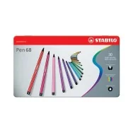 Pennarelli Pen 68 Stabilo - Astuccio di Metallo - 1 mm (Assortiti Conf. 30)