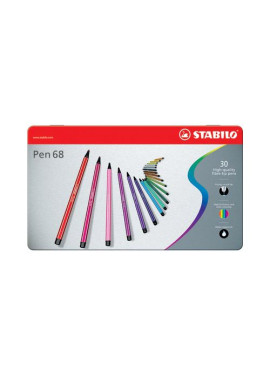 Pennarelli Pen 68 Stabilo - Astuccio di Metallo - 1 mm (Assortiti Conf. 30)