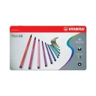 Pennarelli Pen 68 Stabilo - Astuccio di Metallo a 2 Ripiani - 1 mm (Assortiti Conf. 40)