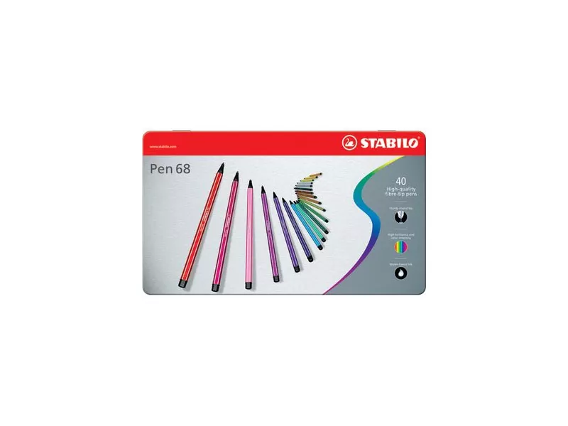 Pennarelli Pen 68 Stabilo - Astuccio di Metallo a 2 Ripiani - 1 mm (Assortiti Conf. 40) Pennarelli Pen 68 Stabilo - Astuccio di Metallo a 2 Ripiani - 1 mm (Assortiti Conf. 40)