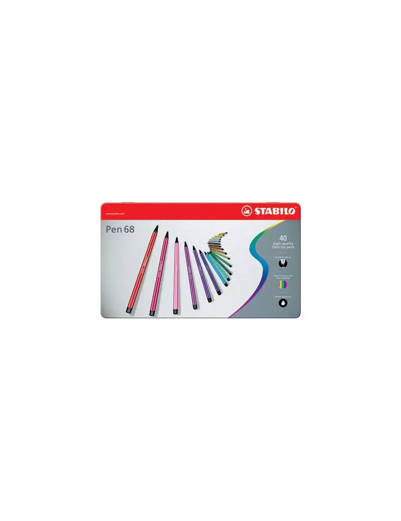 Pennarelli Pen 68 Stabilo - Astuccio di Metallo a 2 Ripiani - 1 mm (Assortiti Conf. 40) Pennarelli Pen 68 Stabilo - Astuccio di Metallo a 2 Ripiani - 1 mm (Assortiti Conf. 40)